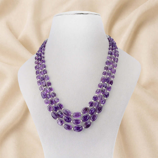 Natural Amethyst Oval Gemstone Beads necklace with pearls