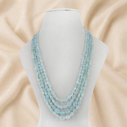Natural Aquamarine Oval Gemstone Beads necklace