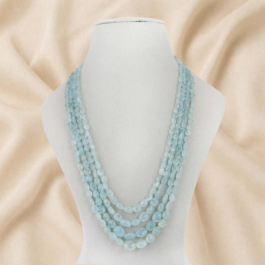 Natural Aquamarine Oval Gemstone Beads necklace