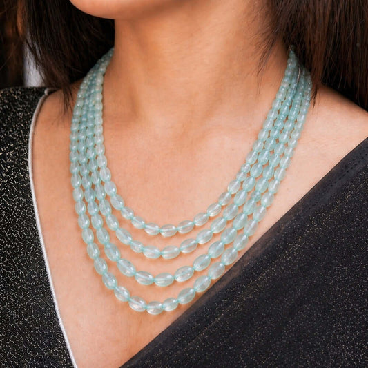 Natural Aquamarine Oval Gemstone Beads necklace