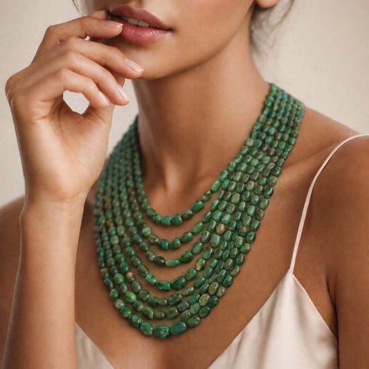 Natural Emerald Oval Gemstone Beads necklace