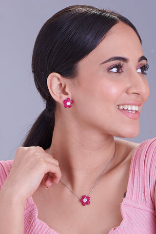 Nipura 925 Sterling Silver Pink Freesia Zircon Earrings