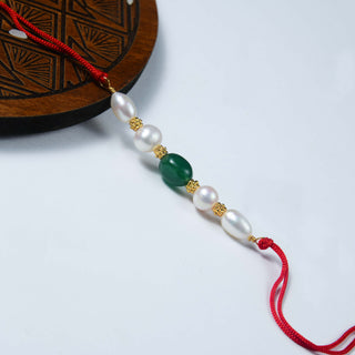 Oval Aventurine Real Pearl Rakhi