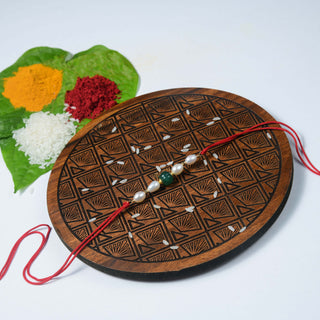 Round Carved Aventurine Real Pearl Rakhi