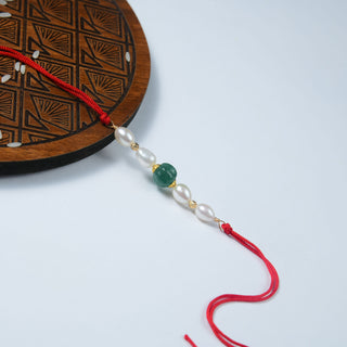 Round Carved Aventurine Real Pearl Rakhi