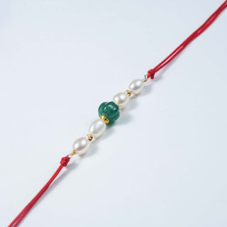 Round Carved Aventurine Real Pearl Rakhi