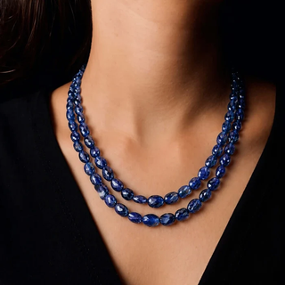 Sapphire Necklace: Natural Blue Yellow and Multi Sapphire Bead Designs at Nipura
