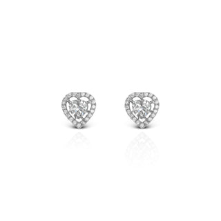 Zirconia Halo Heart Brass Stud Earrings