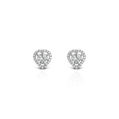 Zirconia Halo Heart Brass Stud Earrings