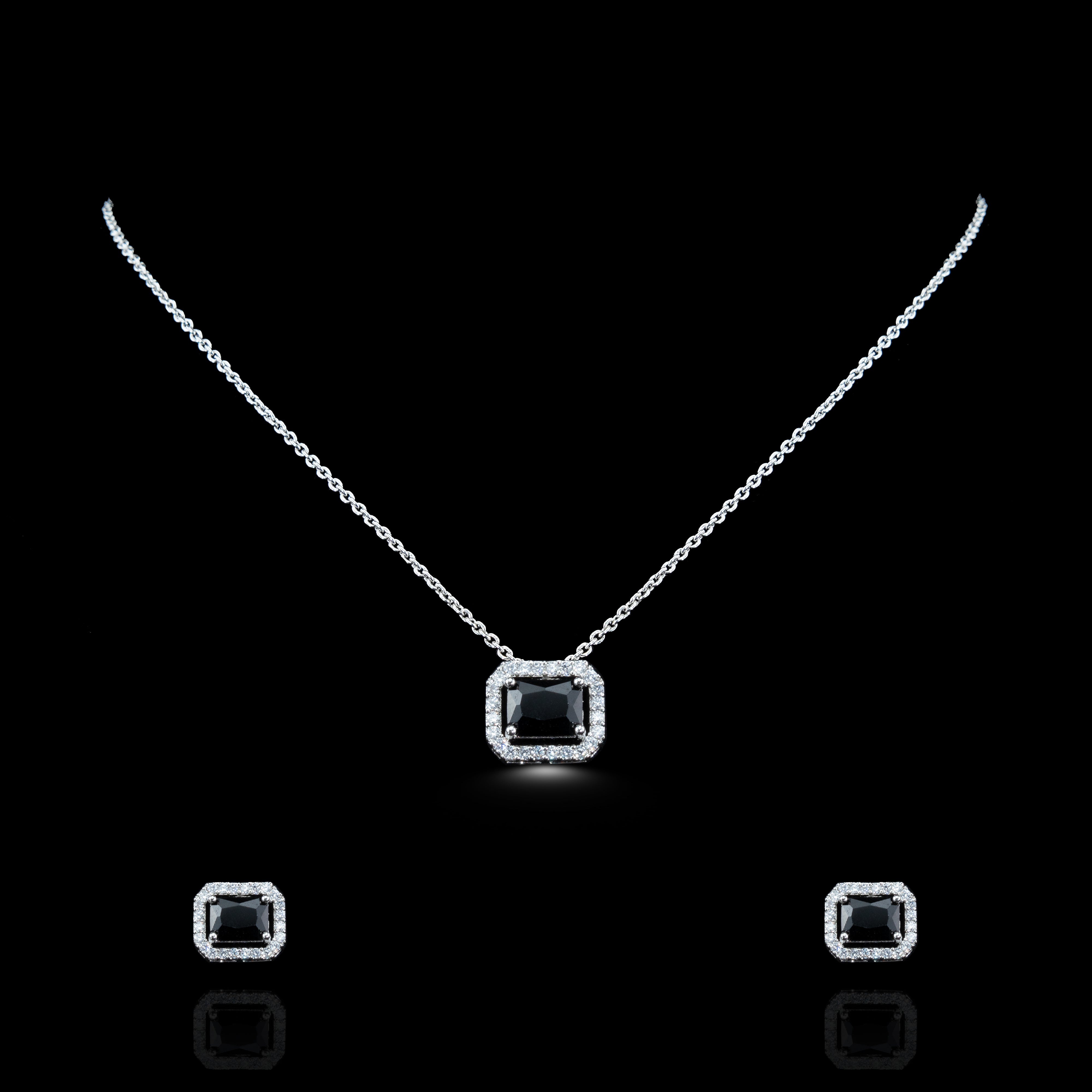 Onyx Baguette Zircon Necklace-set