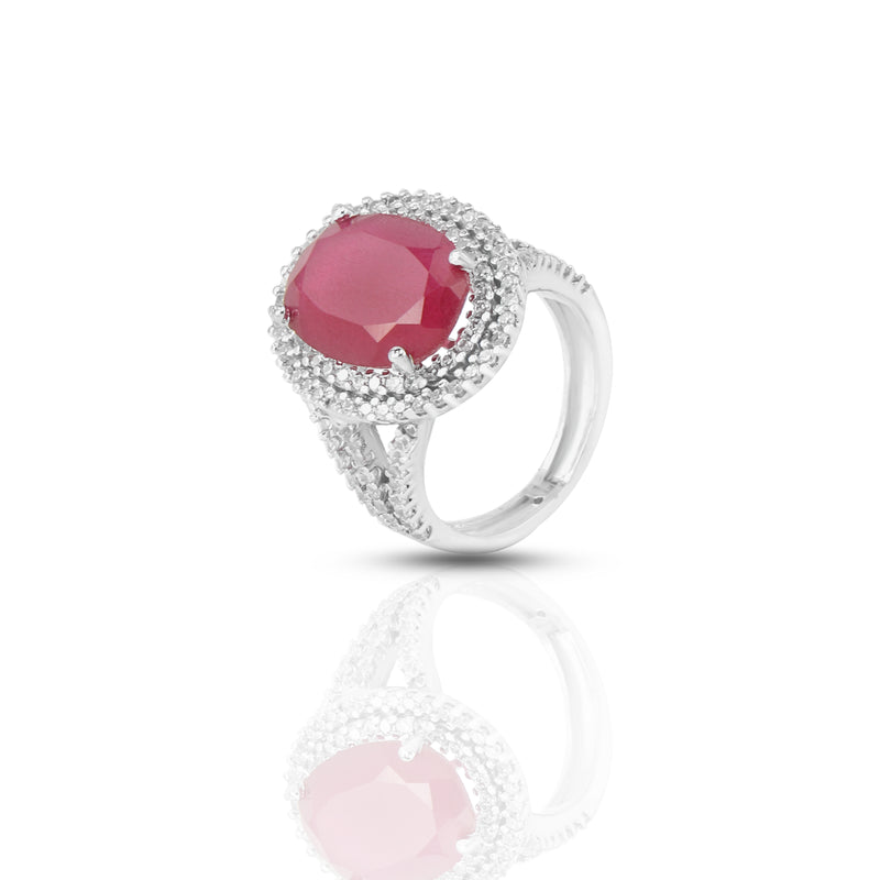 Red Siyara Brass Halo Ring