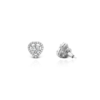Zirconia Halo Heart Brass Stud Earrings