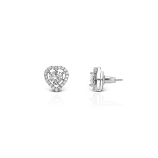 Zirconia Halo Heart Brass Stud Earrings