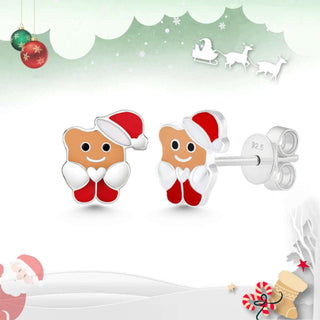 Santa Bear Enamel Sterling Silver Stud Earrings Skin Light