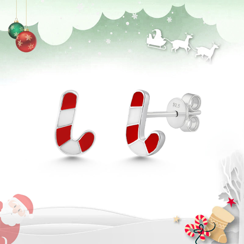 Candy Cane Sterling Silver Stud Earrings