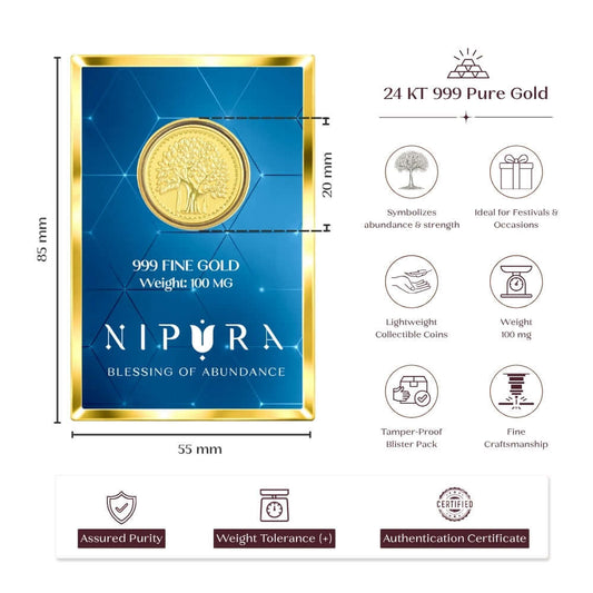 24KT- Pure Gold Tree Of Life - Premium Gift 100 Mg Ultra Thin