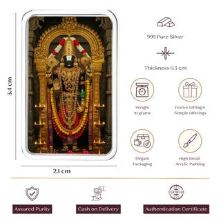 10g Tirupati – Lord Balaji Acrylic Painted 999 Purity Silver Bar
