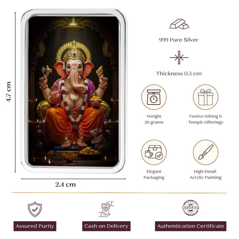 20g Lord Vinayaka – Divine Elegance 999 Purity Silver Bar (Acrylic Painted)