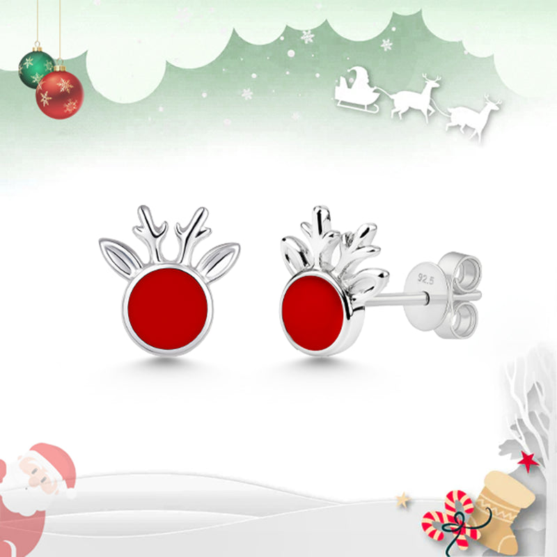 Nipura 925 Sterling Silver Holiday Reindeer Stud Earrings – Festive Red & Silver Christmas Earrings