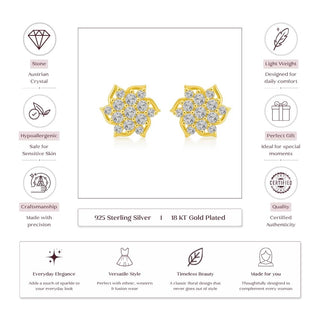 Lotus 18kt Gold-Plated Floral Silver Stud Earrings | Cubic Zirconia Layered