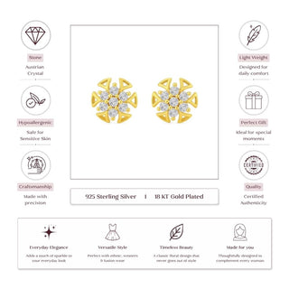 Floral Glow Stud Earrings - 925 Sterling Silver · Gold Wrapped Finish · CZ Accents