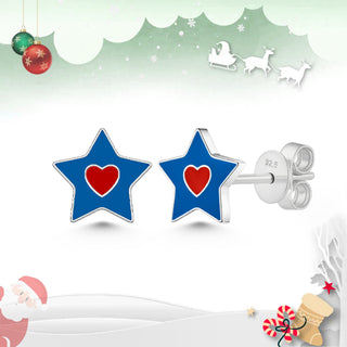 Nipura 925 Sterling Silver Blue Star Heart Earrings
