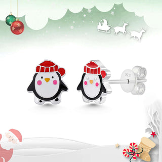Penguin Enamel Stud Earrings – Sterling Silver