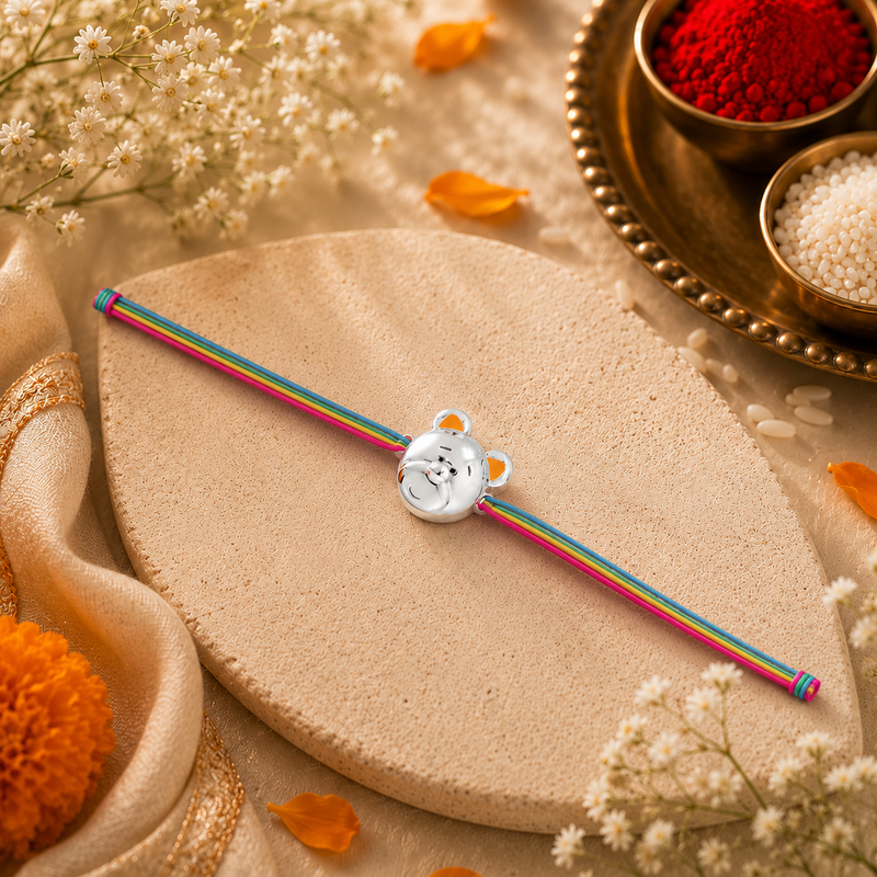 Teddy Face 925 Sterling Silver Kids Rakhi for Toddler, Kids & Teen Brother
