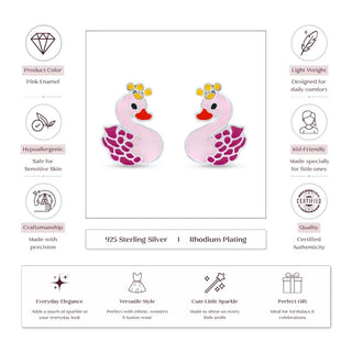 Princess Swan 925 Sterling Silver Stud Earrings for Kids