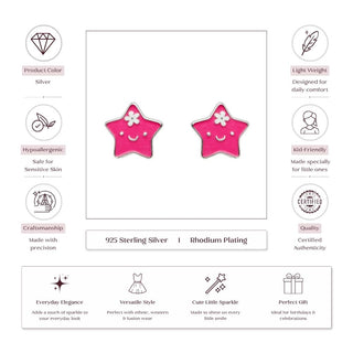 Smiley Star Pink Enamel Silver Stud Earrings