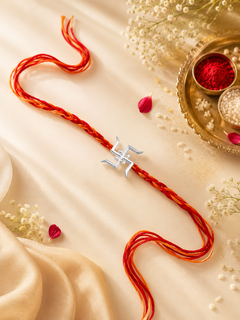 Swastika 925 Sterling Silver Thread Rakhi for Teen & Adult Brother Spiritual Rakhi Gift