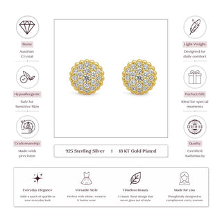 Nipura 925 Sterling Silver 18kt Gold-Plated Elegant CZ Cluster Stud Earrings