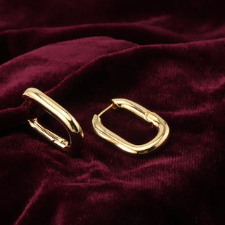 Golden Bold Brass Chain Loop Hoops Earrings