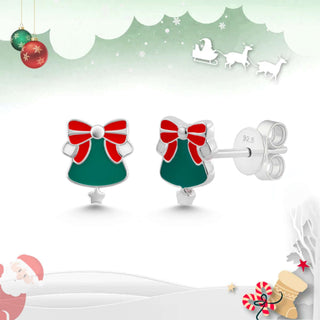 Christmas Bell Enamel Stud Earrings – Sterling Silver
