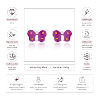 Butterfly Dazzle 925 Sterling Silver Stud Earrings for Kids