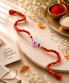 Om Ganesh 925 Sterling Silver Thread Rakhi for Kids, Teen & Adult Brother Divine Rakhi Gift