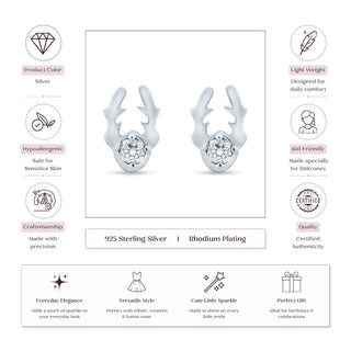 Little Reindeer Sparkle 925 Sterling Silver Stud Earrings for Kids