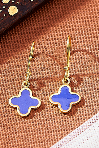 Nipura 925 Sterling Silver Blue Clover Drop Earrings- Golden