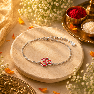 OM 925 Sterling Silver Rakhi Bracelet Adjustable Raksha Bandhan Gift for Teen & Adult Brother