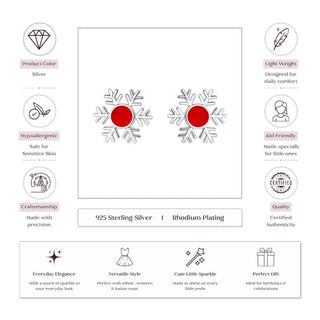 Red Snowflake Sterling Silver Stud Earrings