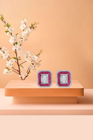 Nipura 925 Sterling Silver Pink Casper Zircon Baguette Earrings