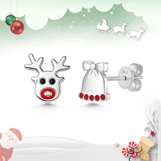 Christmas Reindeer & Bell Enamel Stud Earrings