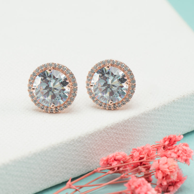 Rosegold Victoria Halo Cluster Studs