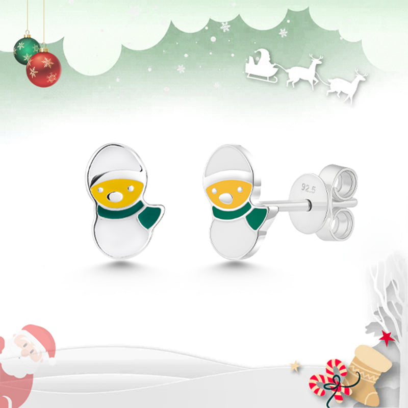Snowman Enamel Sterling Silver Stud Earrings