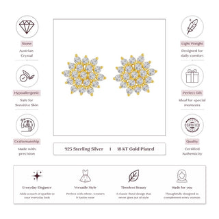 Blooming Flower 18KT Gold-Plated 925 Sterling Silver with Dazzling CZ Stones Stud Earrings