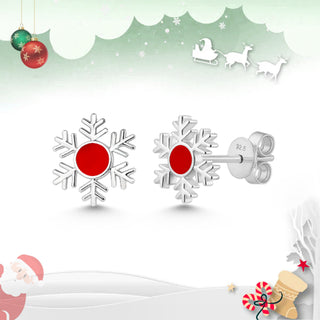 Red Snowflake Sterling Silver Stud Earrings