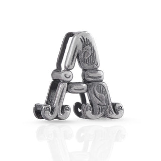 Silver letter 'A' charm on a white background
