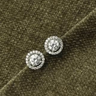 Classic Halo Brass Solitaire Earrings