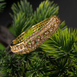 Golden Floral Brass Kada Bracelet