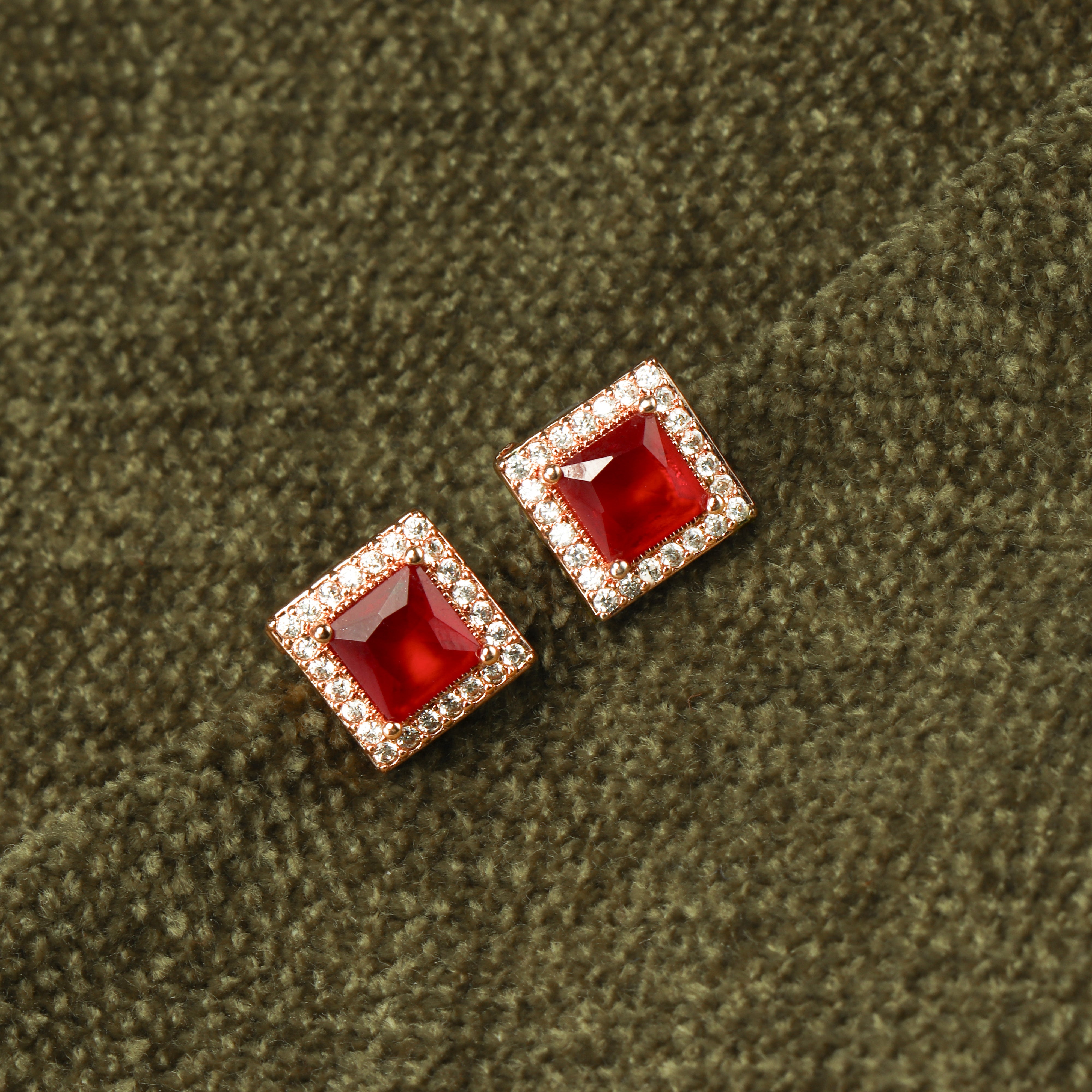 Golden Zirconia Crimson Earrings